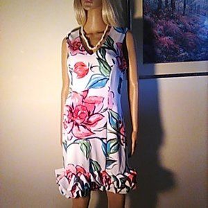 Beautiful Floral Dress 8 Sleeveless Donna Ricco New York Ruffled Bottom Tropical